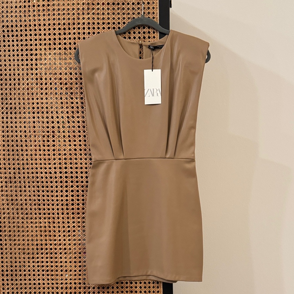 Zara Faux Leather Mini Dress - Tan